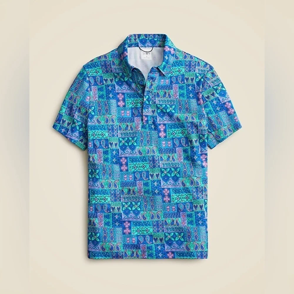 J Crew Performance Polo Shirt With COOLMAX in print size Large pattern golf tee